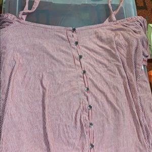 American eagle red and white off the shoulder top